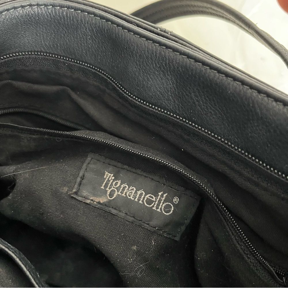 TIGNANELLO Black Pebbled Leather Shoulder Bag Silver Tone Metal Zipper Closure - Picture 4 of 9